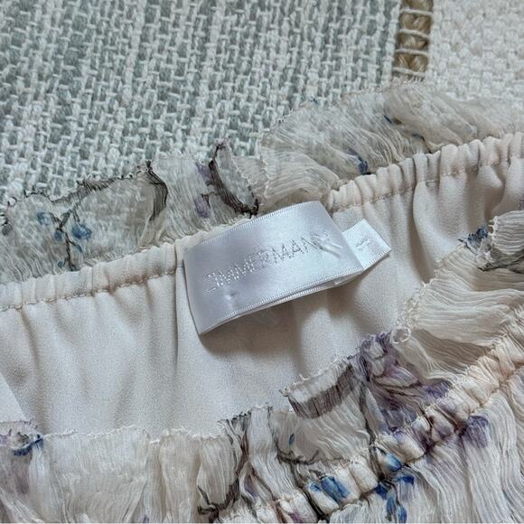Zimmerman Beige Floral 100% Silk One Shoulder Ruffled Playsuit Women’s 3 US 10 - Picture 9 of 13